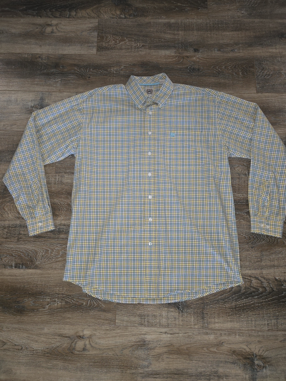 Cinch Shirt Mens XL Blue Yellow Plaid Long  Button Down Western Ranch Rodeo